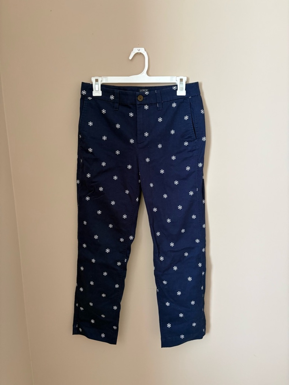 J. Crew High Rise Girlfriend Navy Snowflake- Print Women’s Chinos Pants Size 4P - Picture 2 of 5